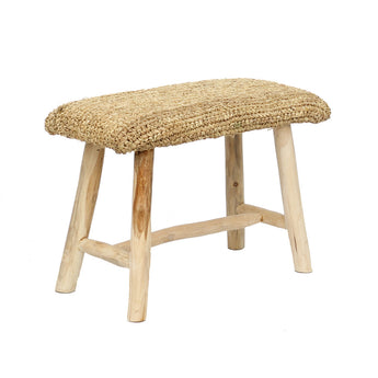 Raffia bank met teakhouten frame in Ibiza-stijl