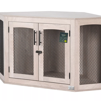 Quapas! Rustic Wooden Dog Crate – Premium Corner Model