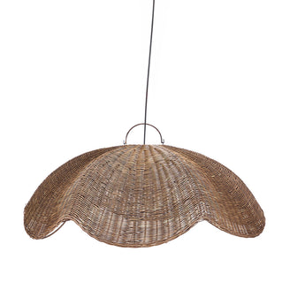 Wave grote platte rotan hanglamp donker walnoot